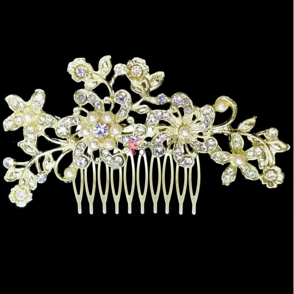 Accesoriu modern pentru decor par CA016BB Auriu cu cristale si perle